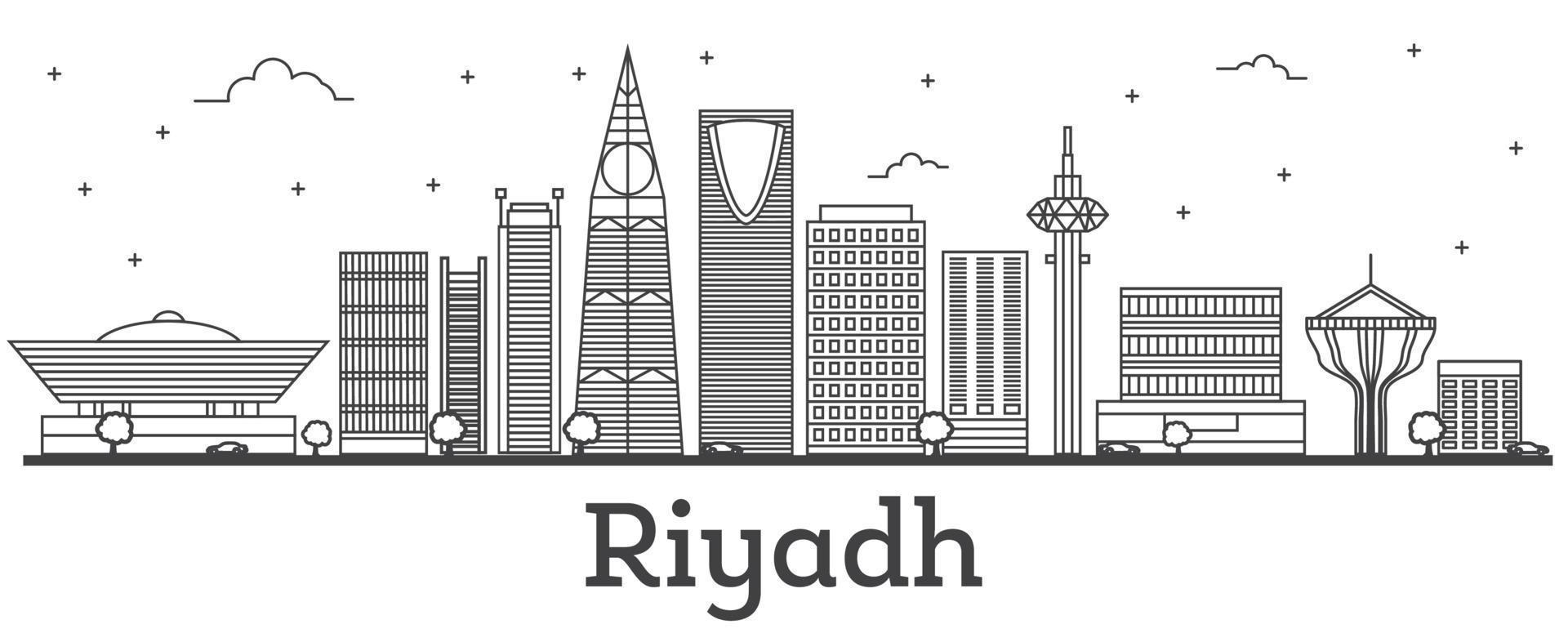 esbozar el horizonte de la ciudad de riyadh arabia saudita con edificios modernos aislados en blanco. vector