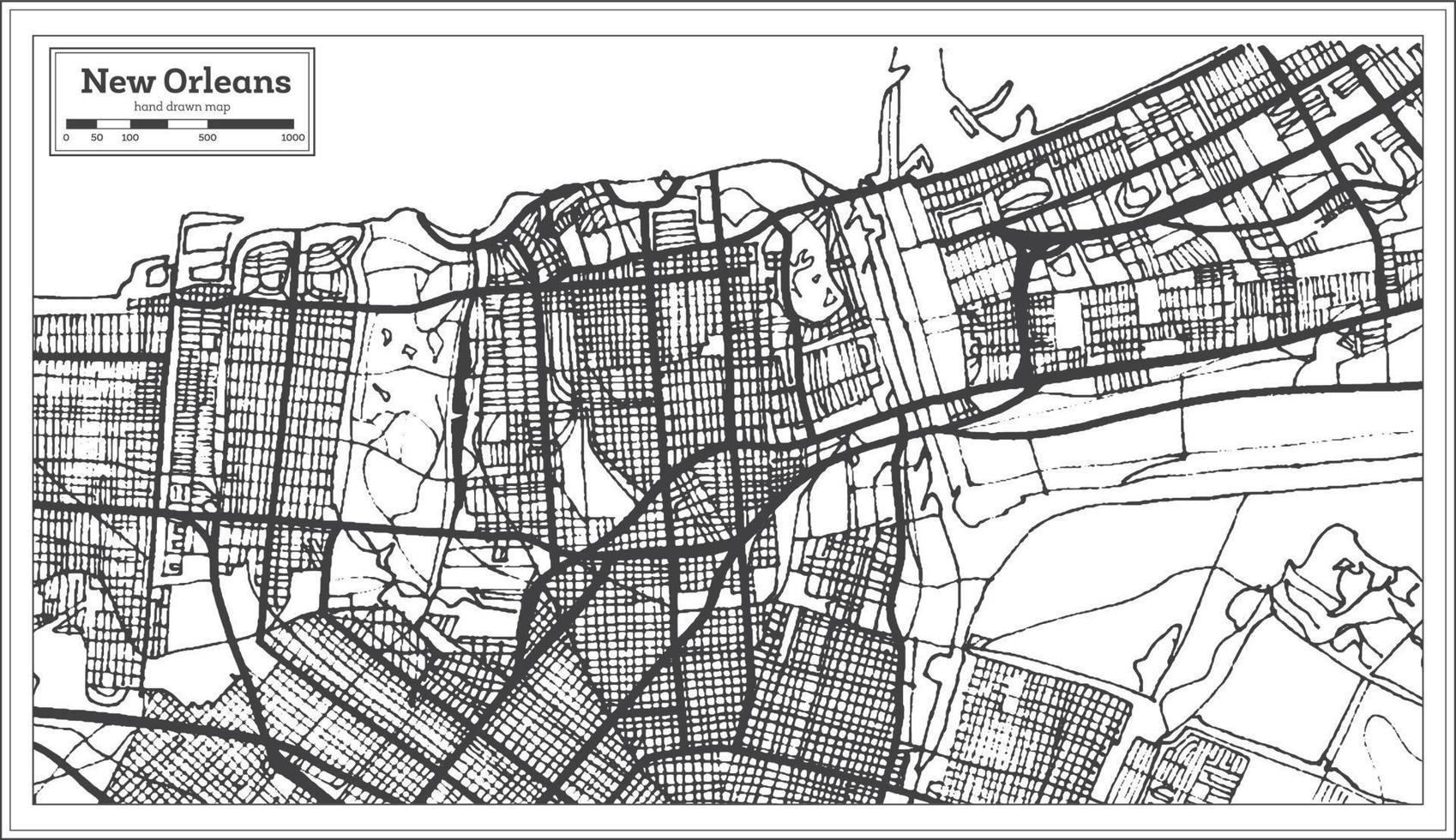 New Orleans Louisiana USA City Map in Retro Style. Outline Map. vector