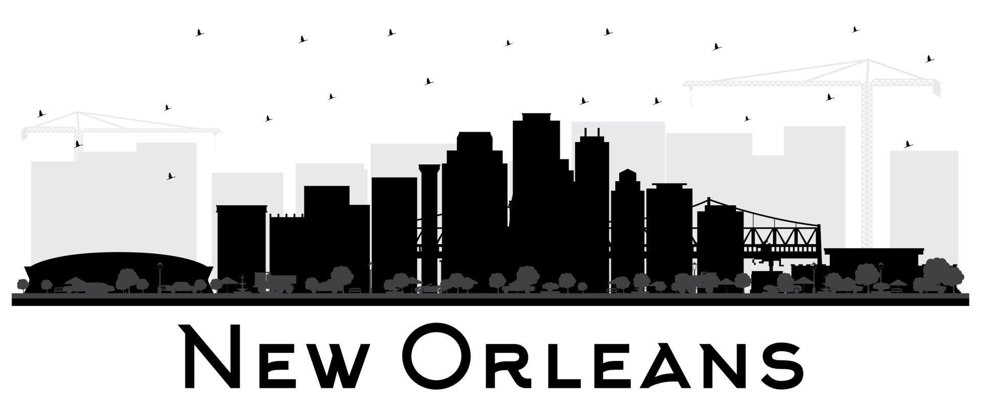 New Orleans Louisiana City Skyline Silhouette with Black Buildings Isolated on White. vector