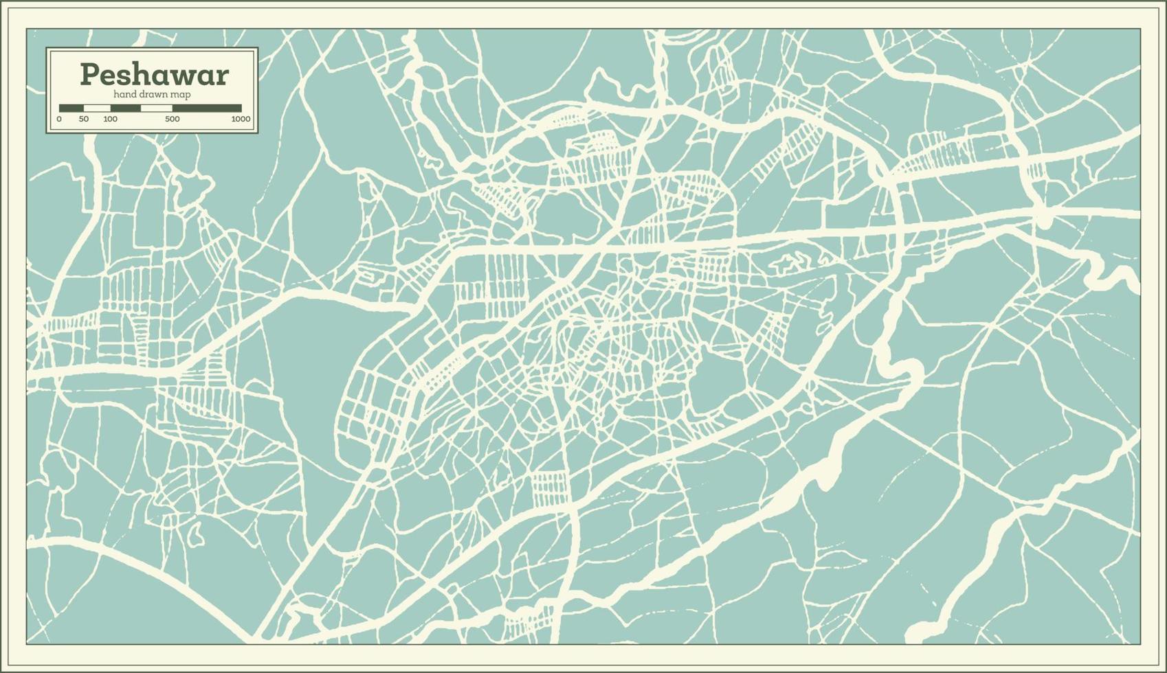 mapa de la ciudad de peshawar pakistán en estilo retro. esquema del mapa. vector