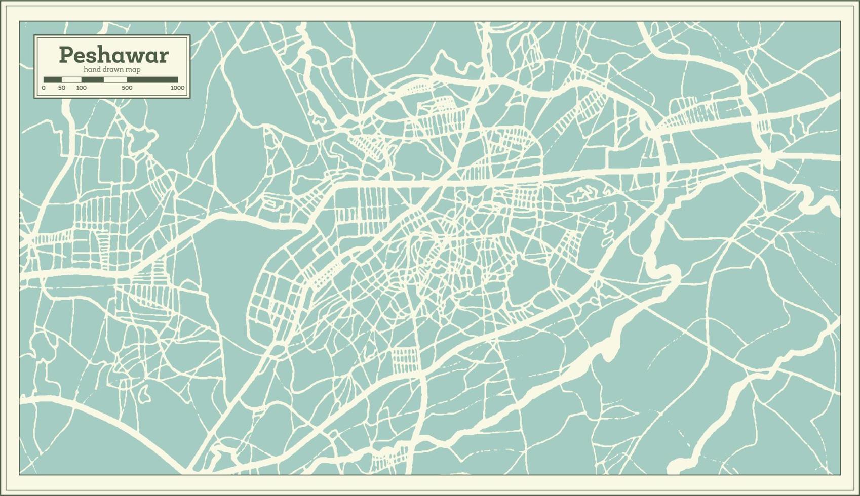 Peshawar Pakistan City Map in Retro Style. Outline Map. vector