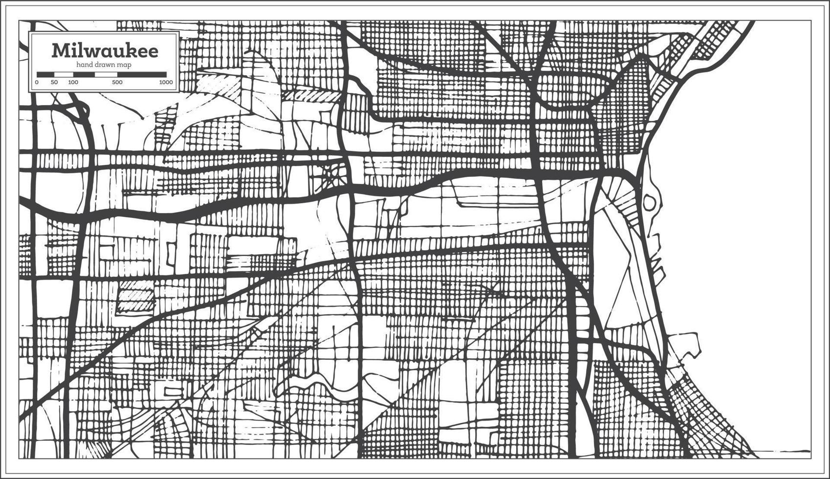 mapa de la ciudad de milwaukee wisconsin usa en color blanco y negro de estilo retro. esquema del mapa. vector