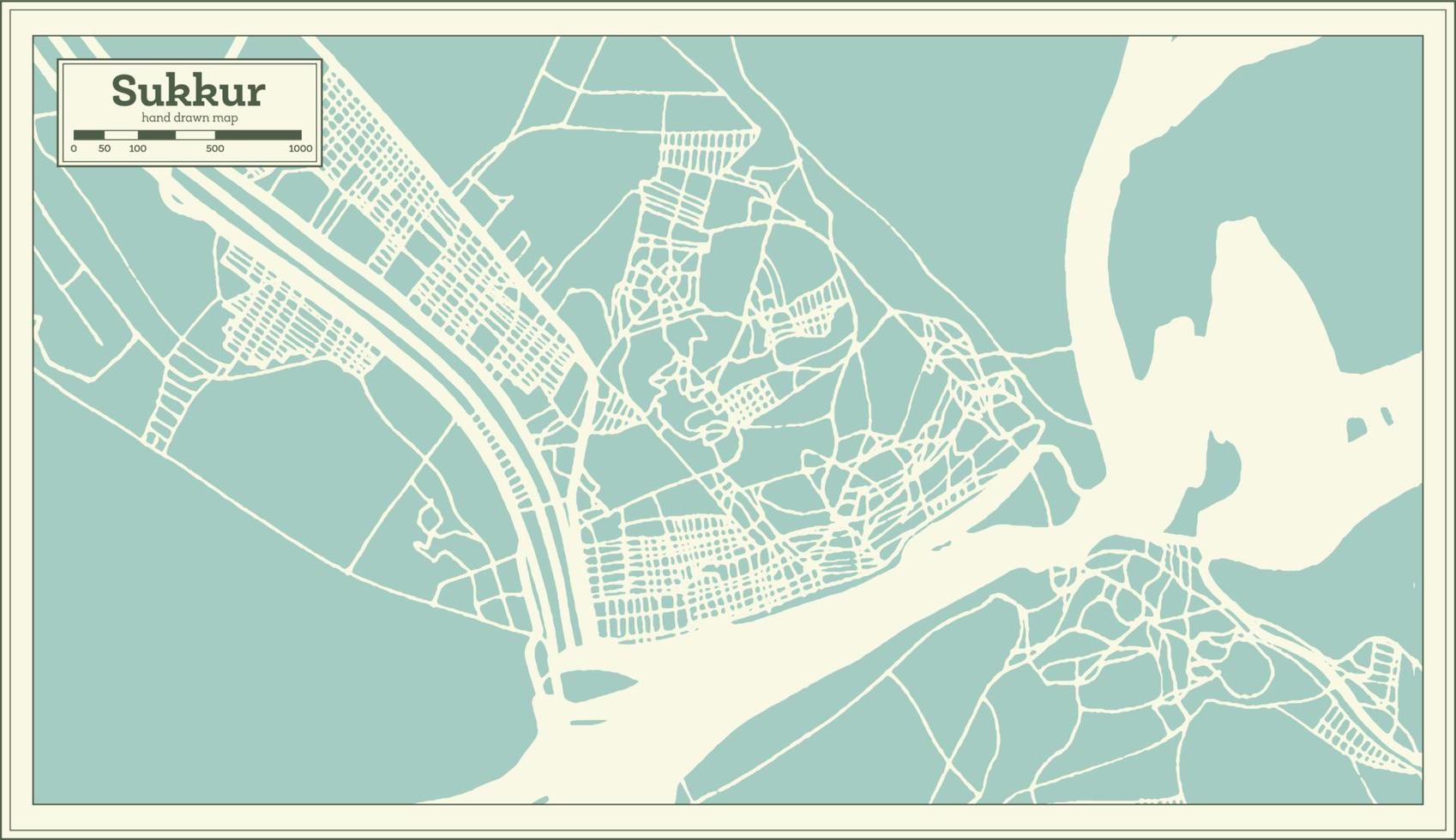mapa de la ciudad de sukkur pakistán en estilo retro. esquema del mapa. vector