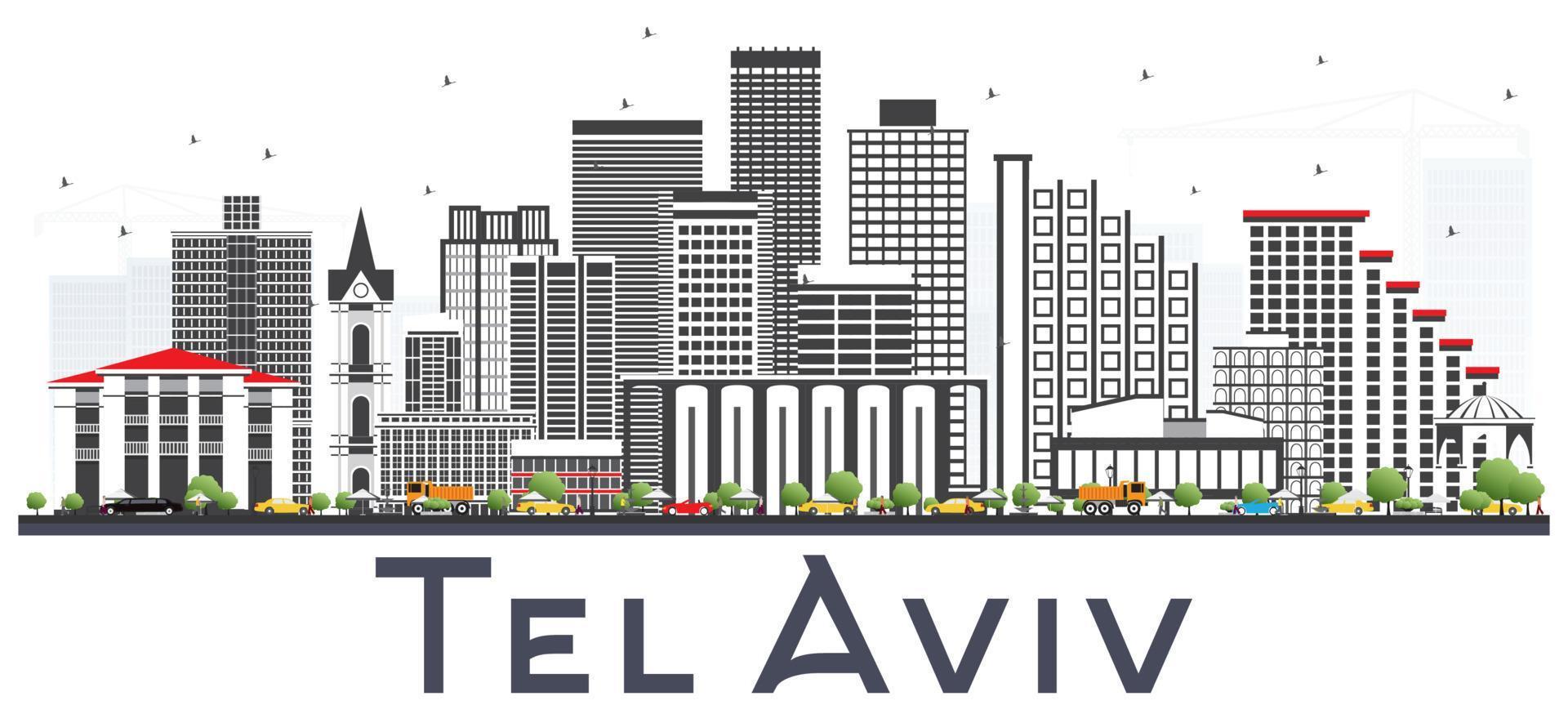 Tel Aviv Israel City Skyline with Gray Buildings Isolated on White. vector