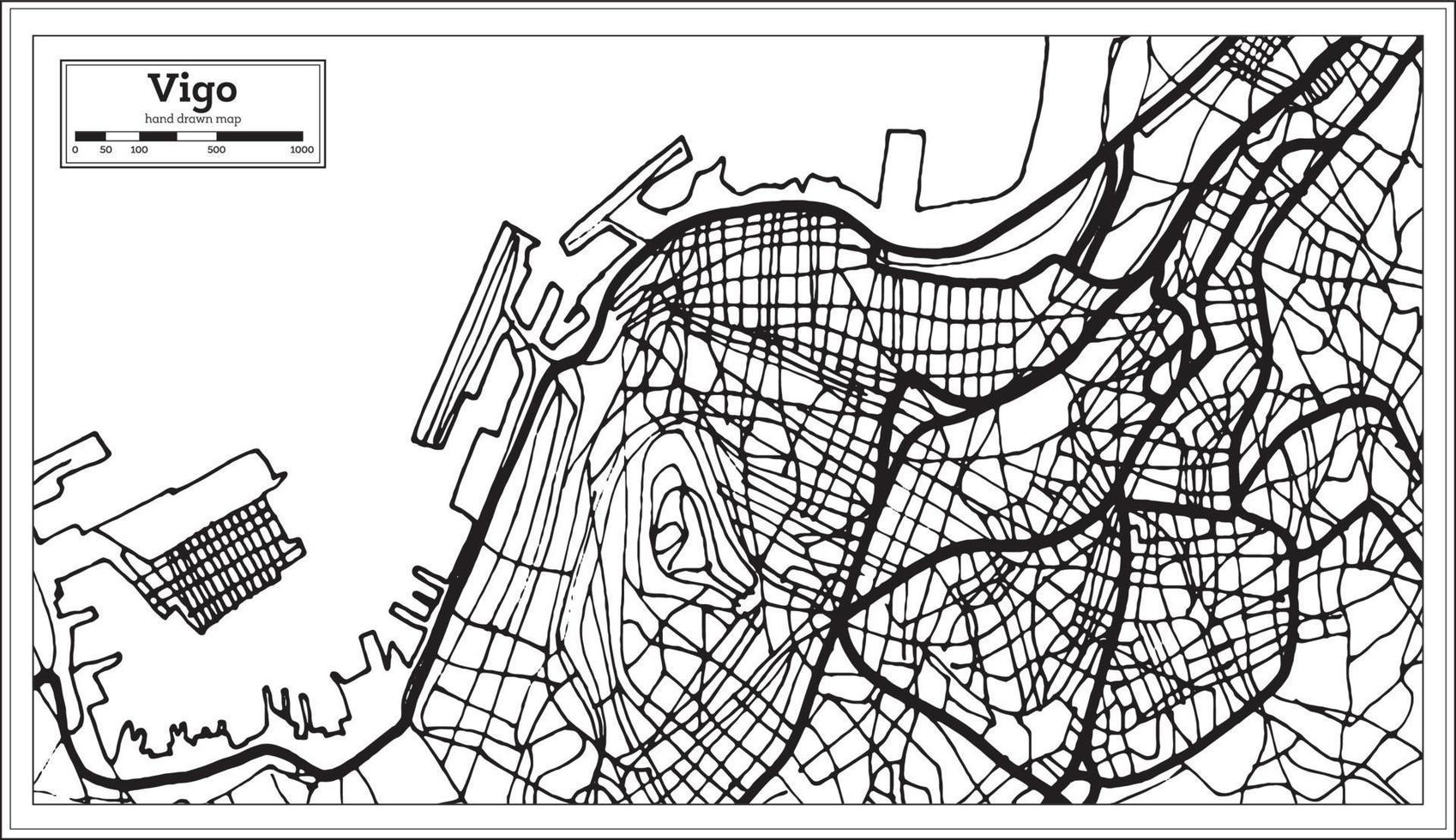 mapa de la ciudad de vigo españa en estilo retro. esquema del mapa. vector