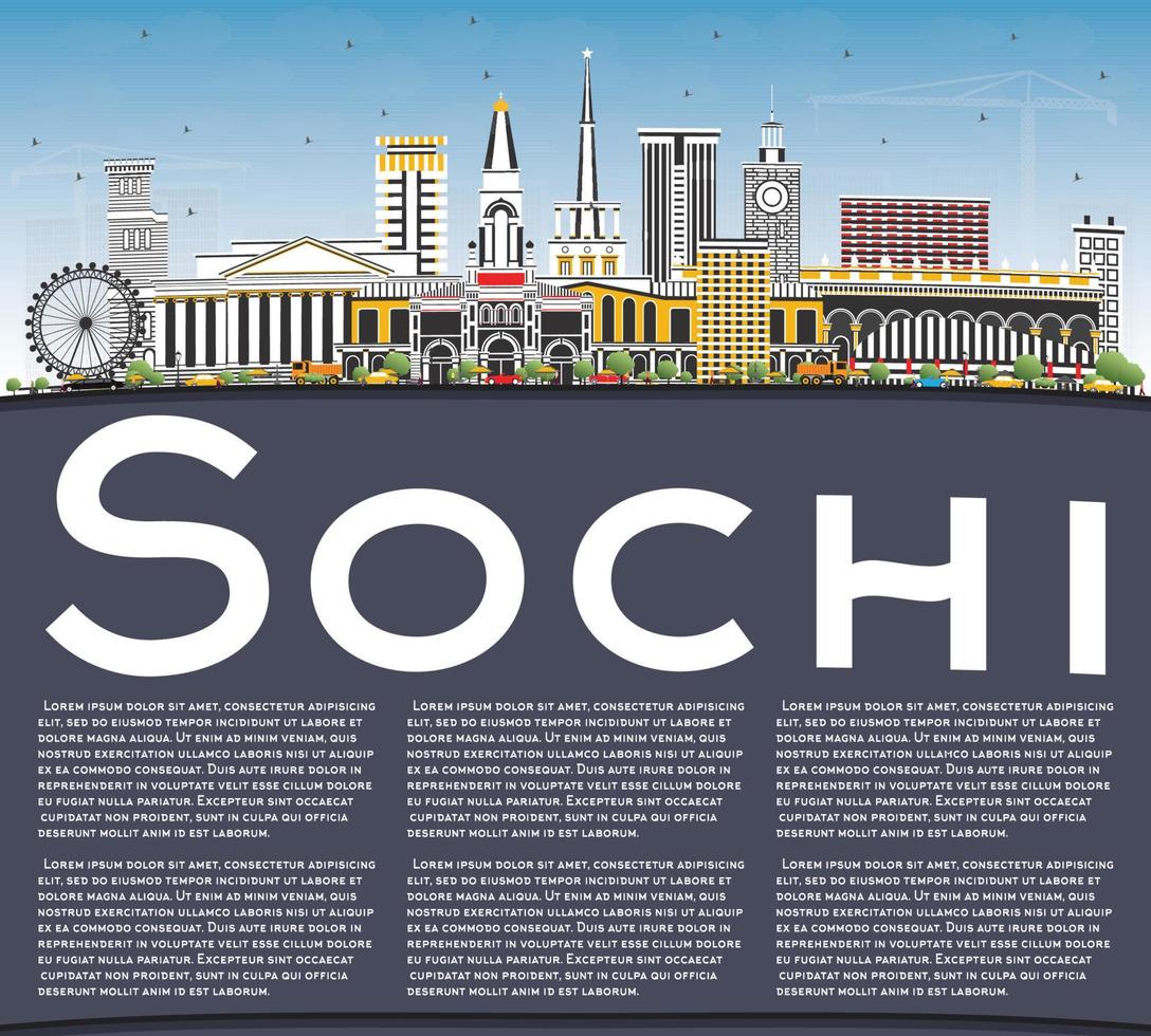 horizonte de la ciudad de sochi rusia con edificios de color, cielo azul y espacio de copia. vector