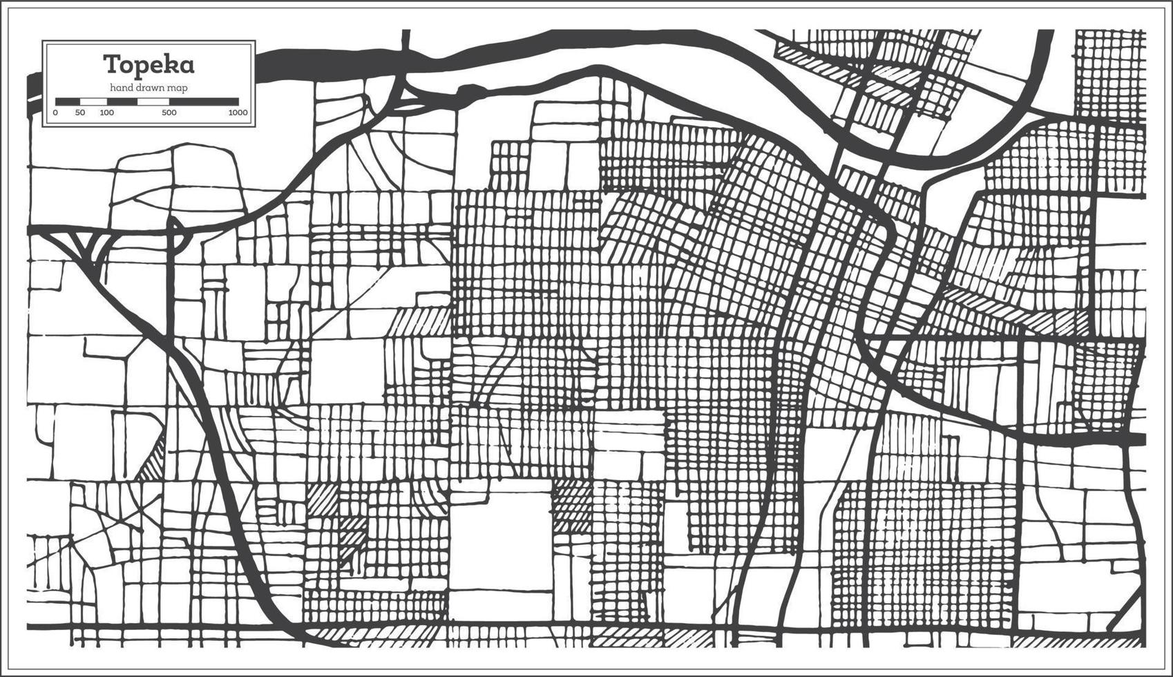 mapa de la ciudad de topeka kansas usa en estilo retro. vector