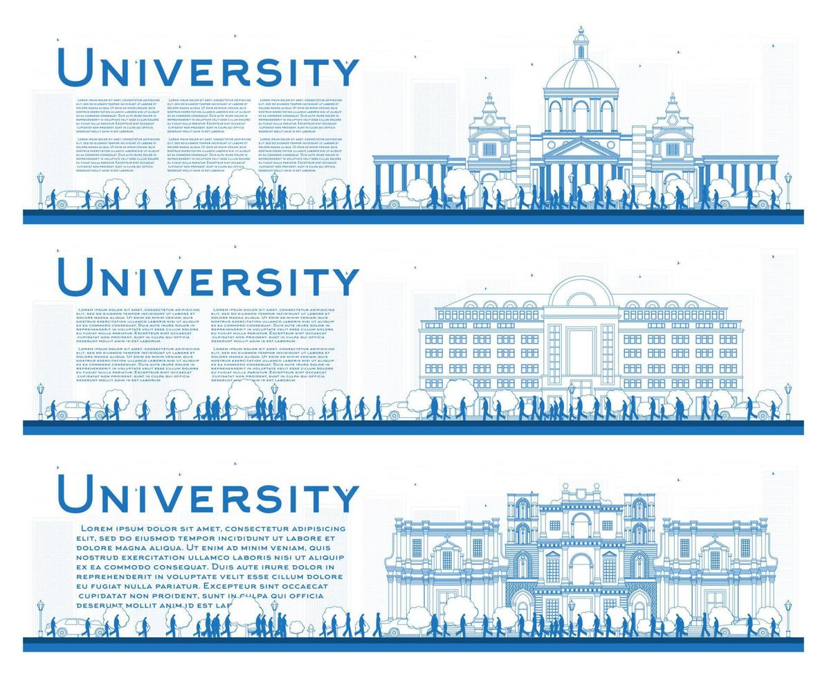 esquema conjunto de banners de estudio del campus universitario. vector