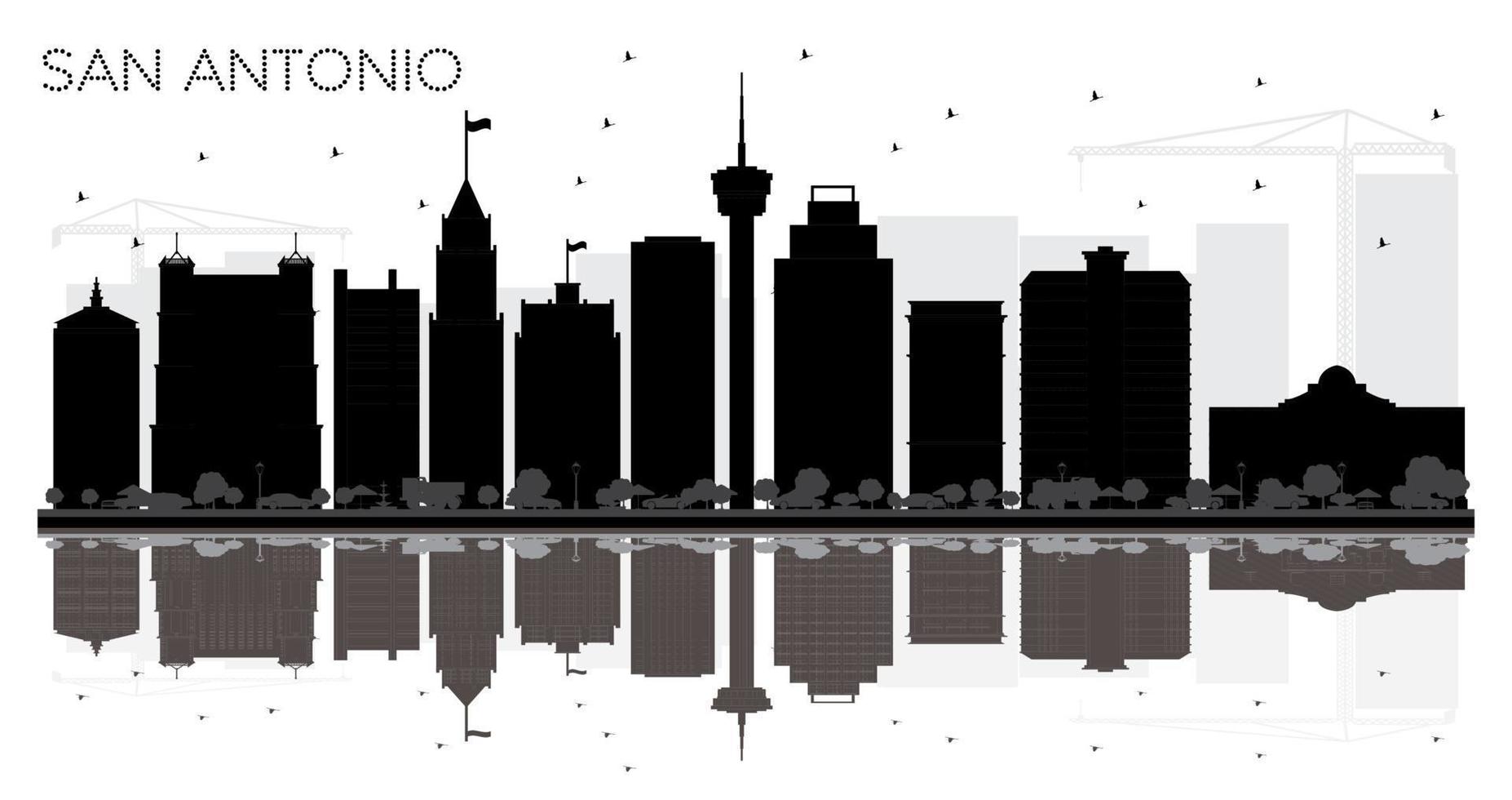 San Antonio Texas City skyline black and white silhouette with Reflections. vector