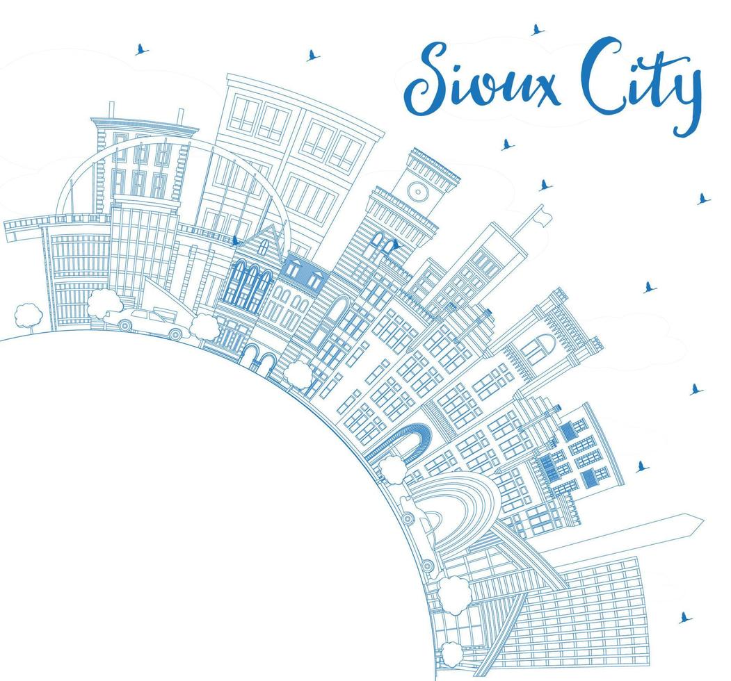 Outline Sioux City Iowa Skyline with Blue Buildings and Copy Space. vector