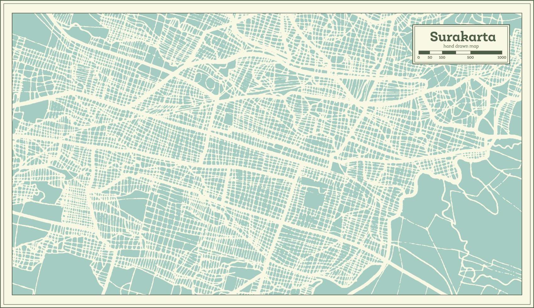 Surakarta Indonesia City Map in Retro Style. Outline Map. vector