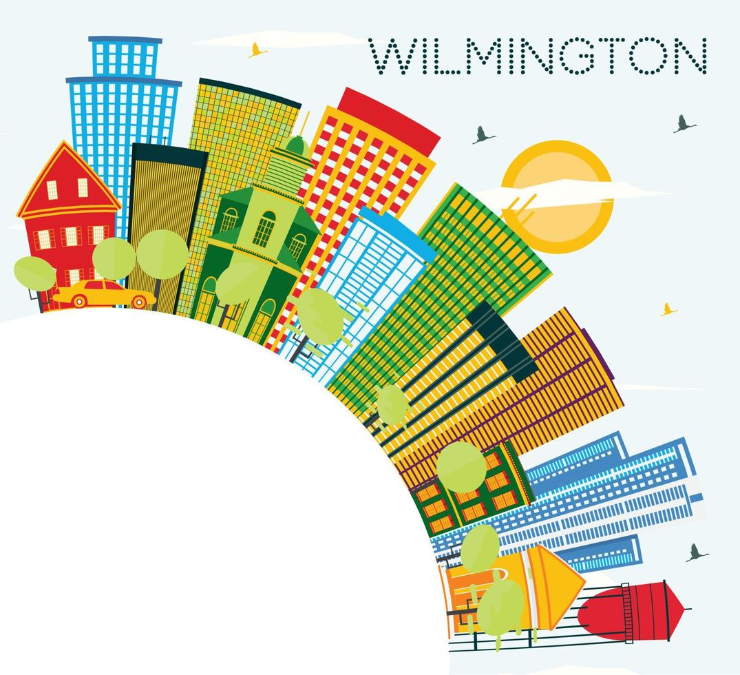 Wilmington Delaware City Skyline with Color Buildings, Blue Sky and Copy Space. vector