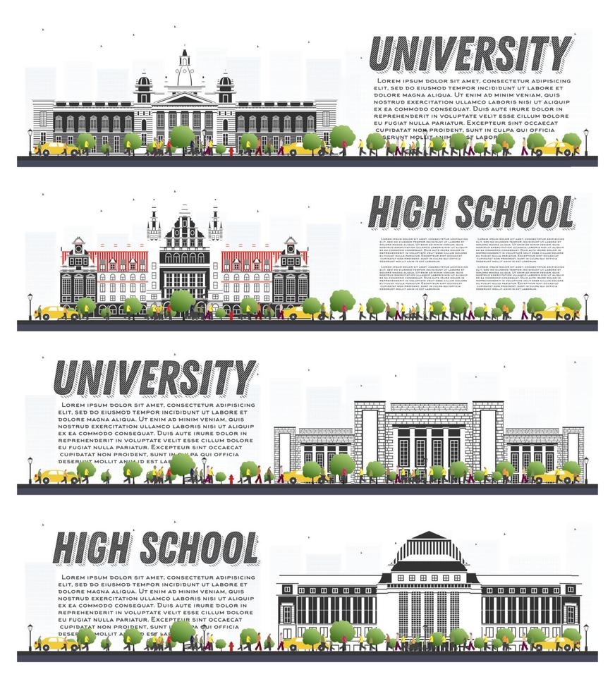 Set of University Campus Study Banners Isolated on White. vector