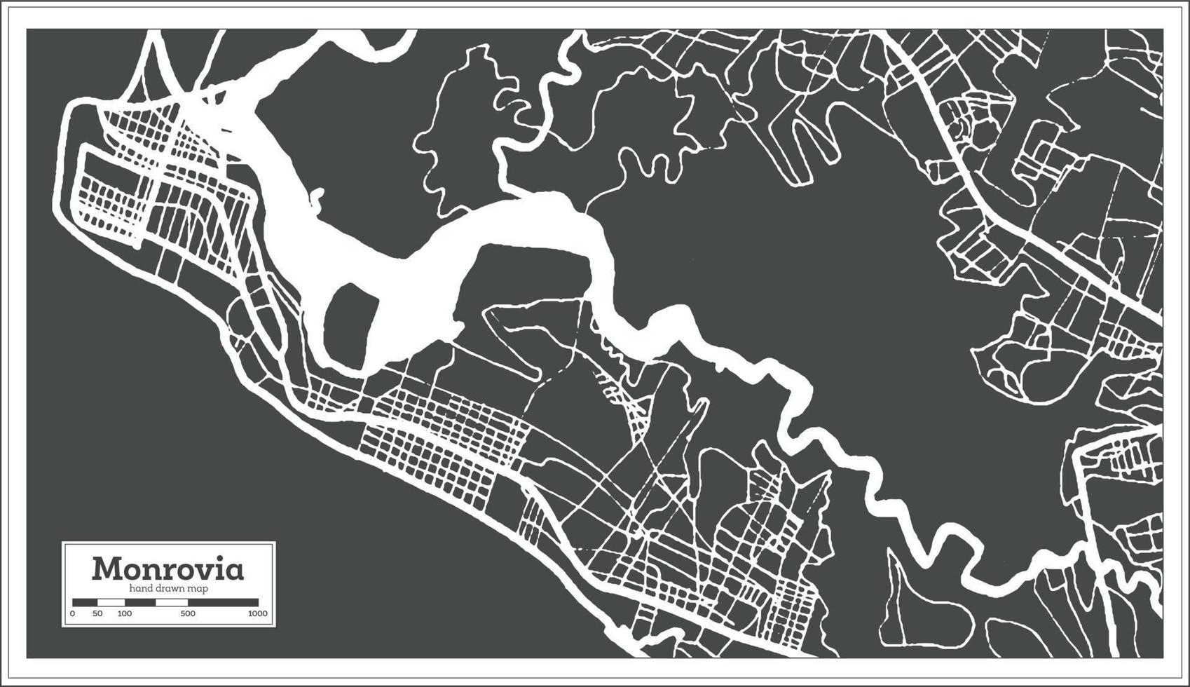 mapa de la ciudad de monrovia liberia en estilo retro. esquema del mapa. vector