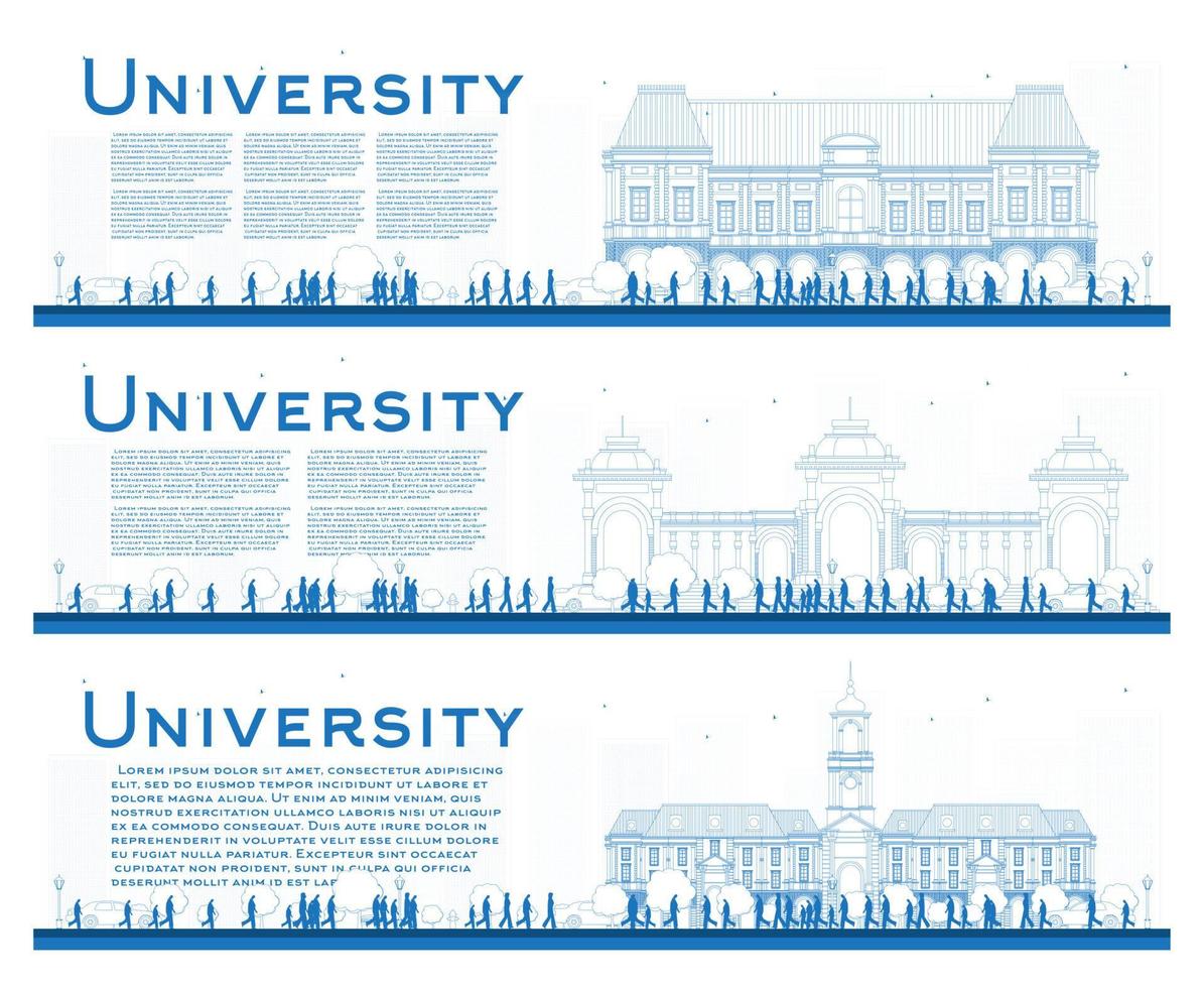 esquema conjunto de banners de estudio universitario. vector