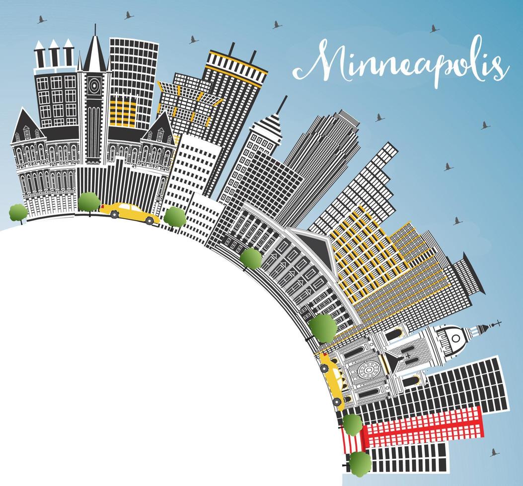 Minneapolis Minnesota Skyline with Color Buildings, Blue Sky and Copy Space. vector