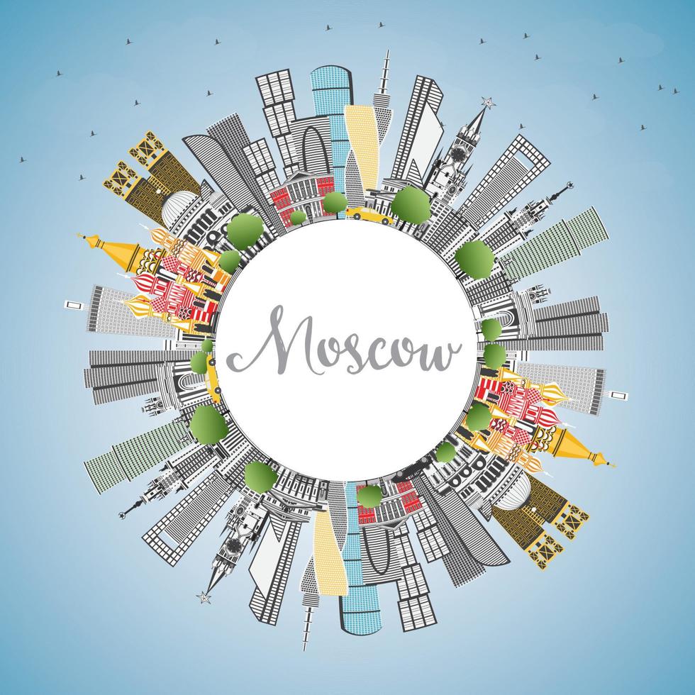 Moscow Russia Skyline with Gray Buildings, Blue Sky and Copy Space. vector