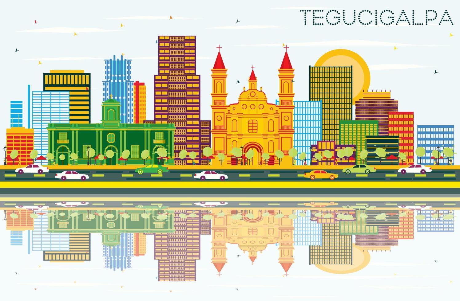 horizonte de la ciudad de tegucigalpa honduras con edificios de color, cielo azul y reflejos. vector