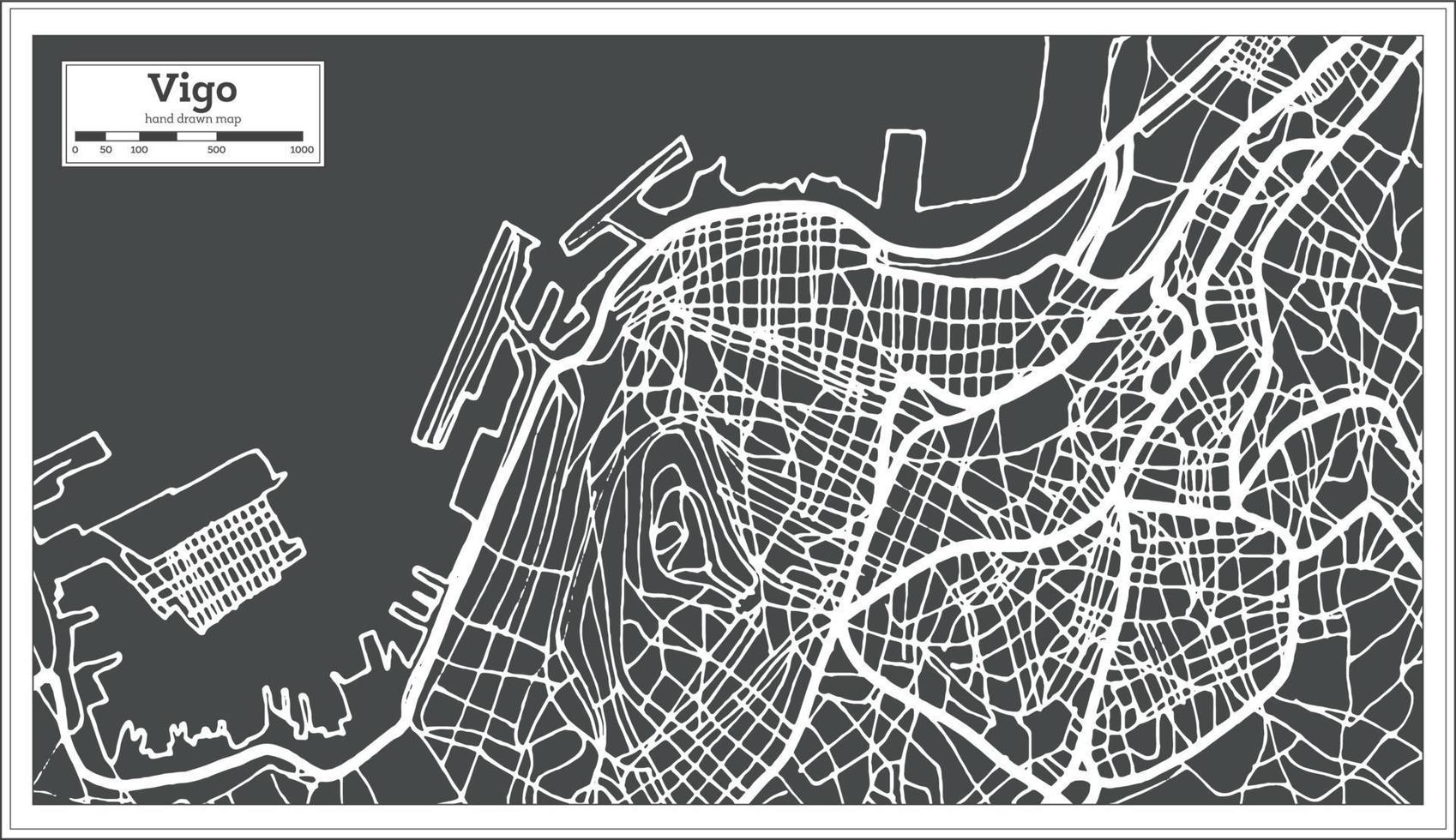 mapa de la ciudad de vigo españa en estilo retro. esquema del mapa. vector