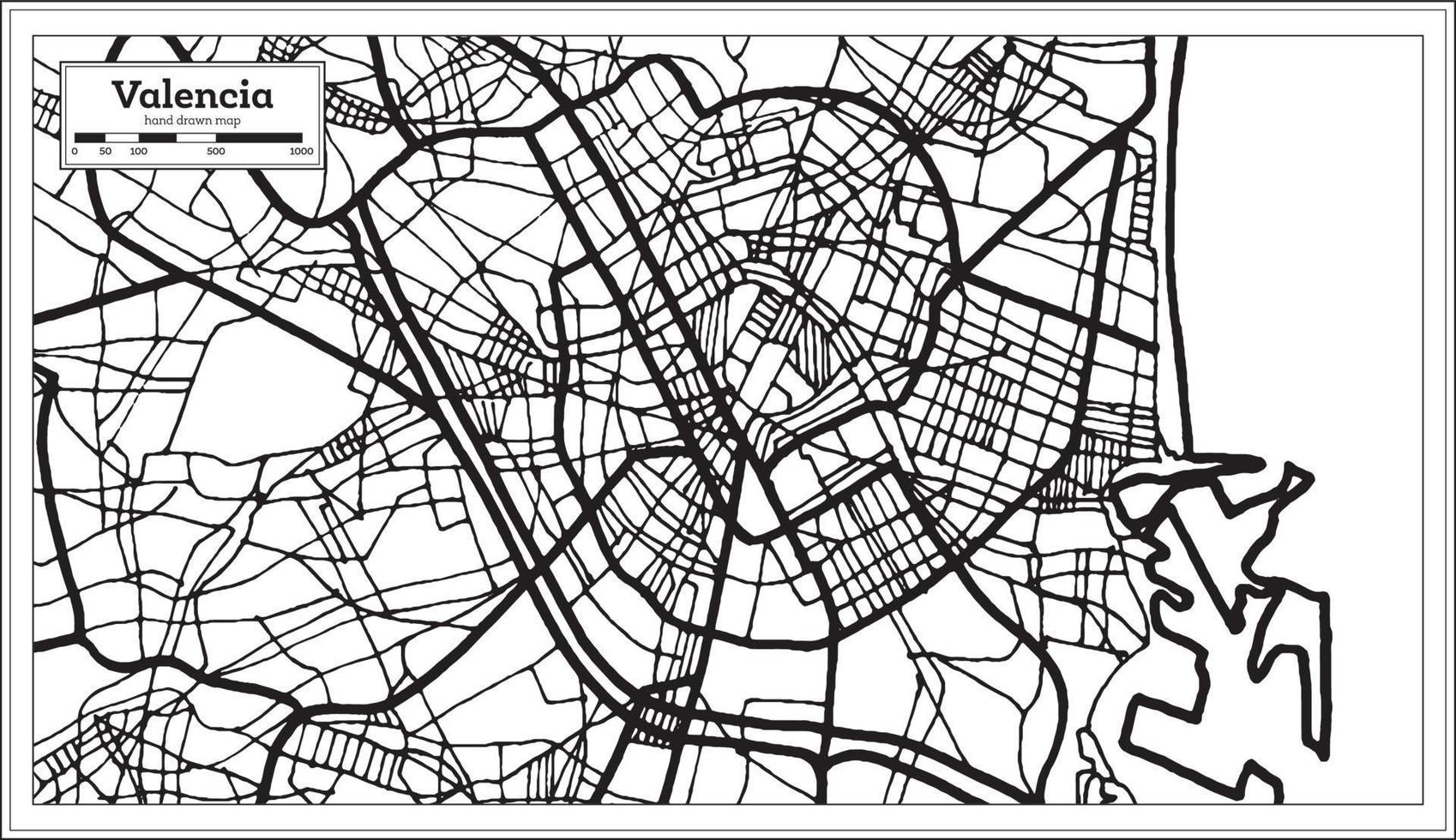 Valencia Spain City Map in Retro Style. Outline Map. vector