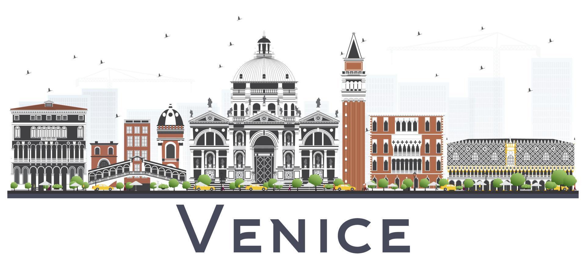 Venice Italy City Skyline with Color Buildings Isolated on White Background. vector