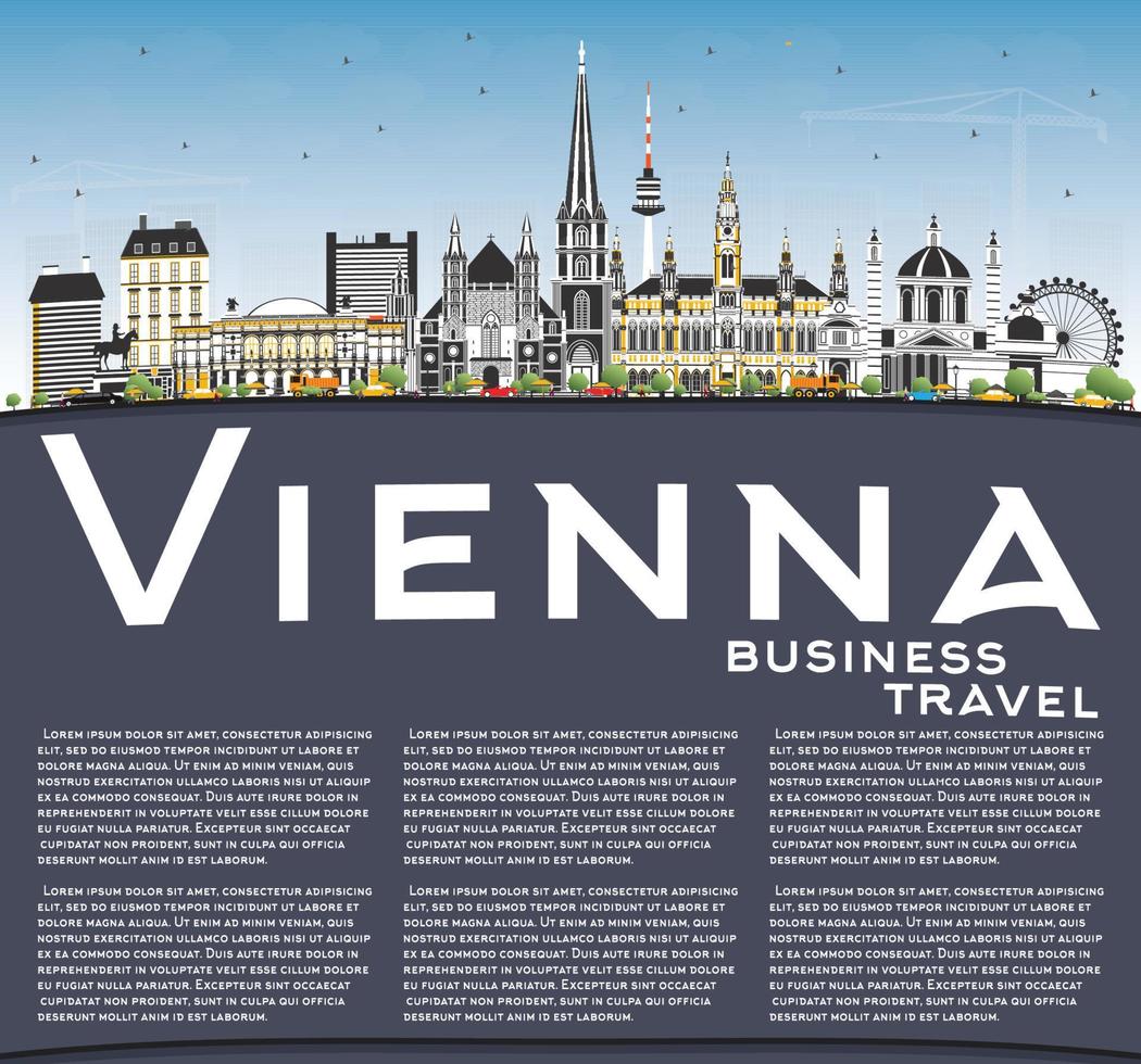 Vienna Austria City Skyline with Color Buildings, Blue Sky and Copy Space. vector