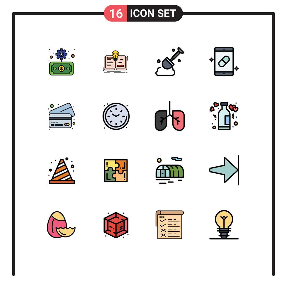 Set of 16 Modern UI Icons Symbols Signs for cards pills construction medicine health Editable Creative Vector Design Elements
