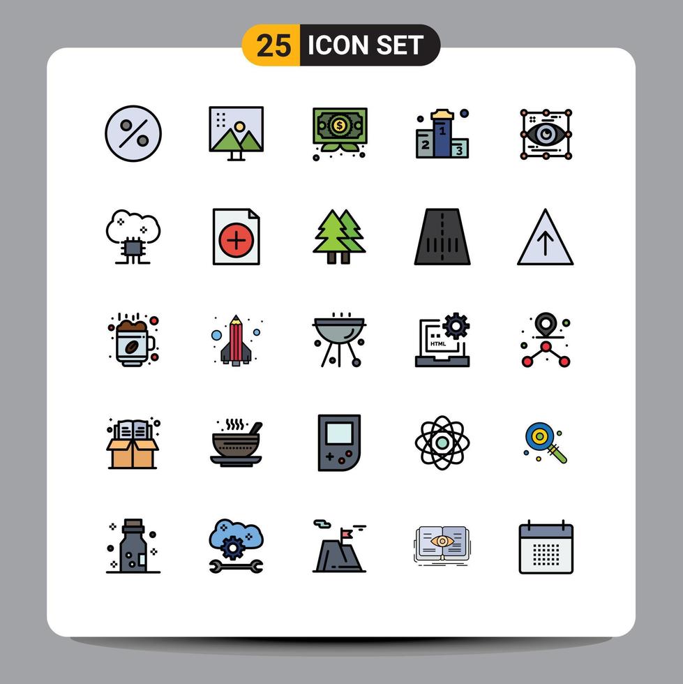 Modern Set of 25 Filled line Flat Colors Pictograph of design race certificate won position Editable Vector Design Elements
