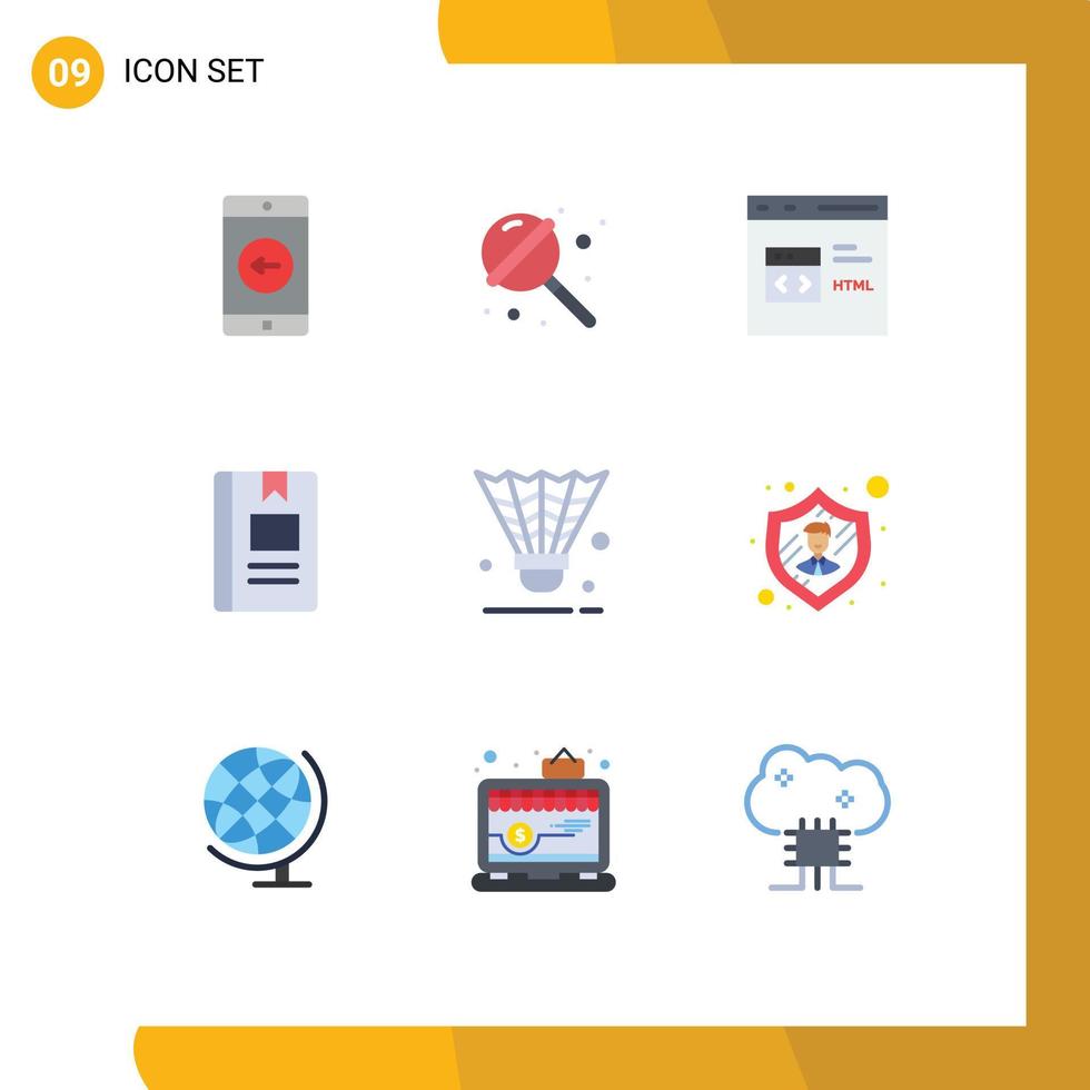 Modern Set of 9 Flat Colors and symbols such as reading knowledge code ...