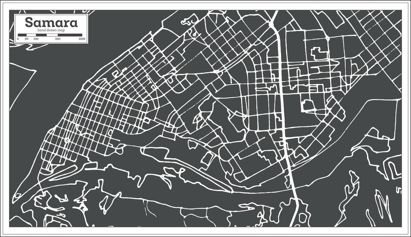 mapa de la ciudad de samara rusia en estilo retro. esquema del mapa. vector