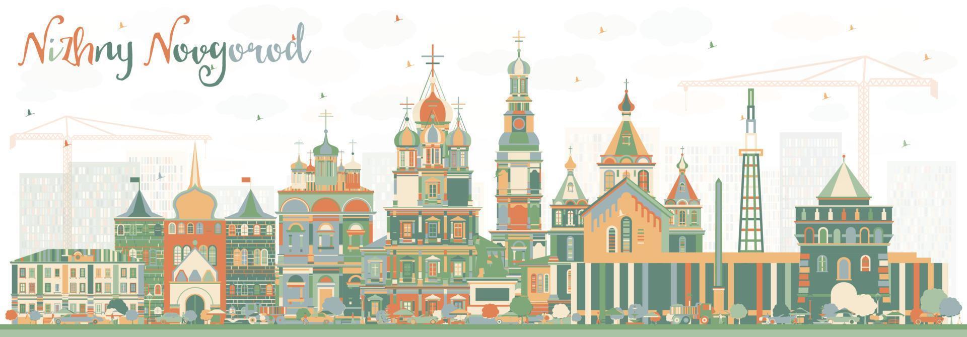 horizonte de la ciudad de nizhny novgorod rusia con edificios de color. vector