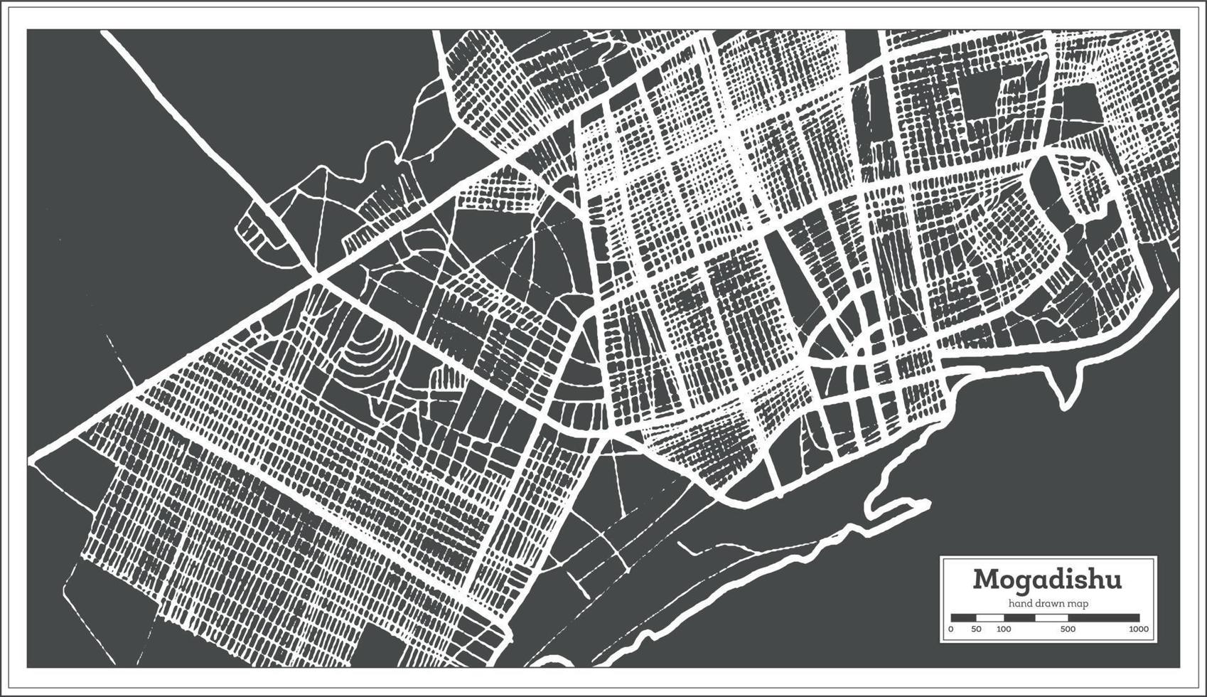 Mogadishu Somalia City Map in Retro Style. Outline Map. vector