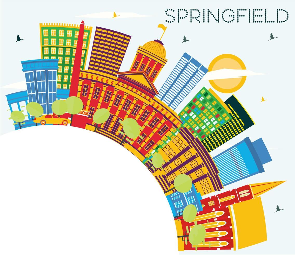 Springfield Illinois City Skyline with Color Buildings, Blue Sky and Copy Space. vector