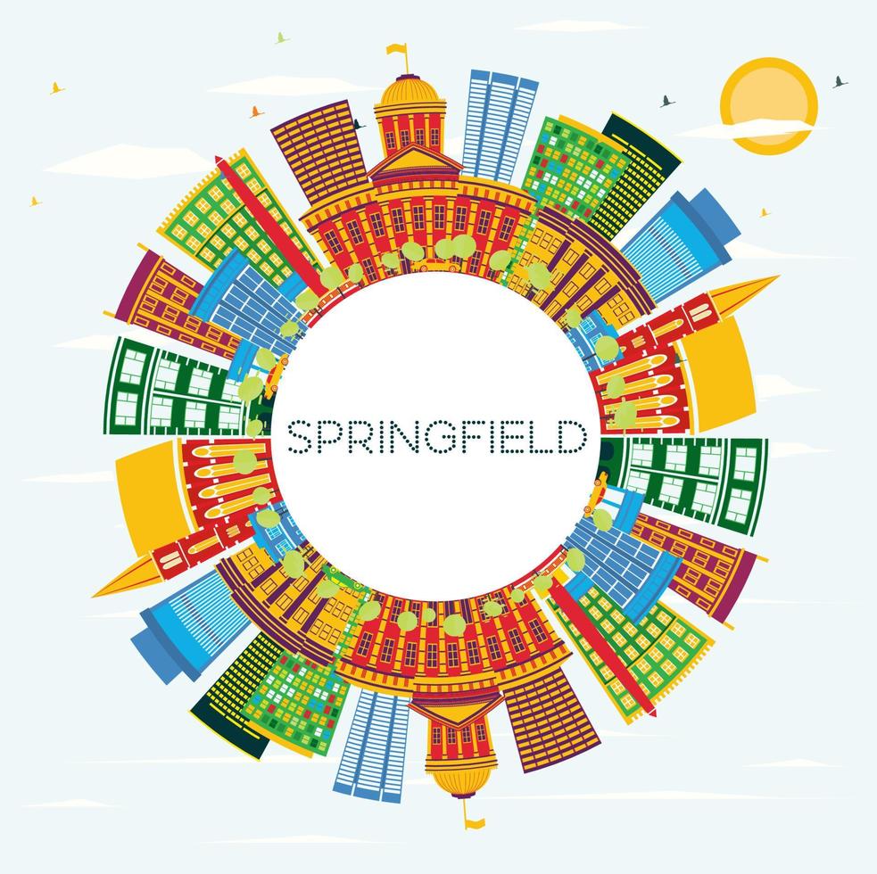 Springfield Illinois City Skyline with Color Buildings, Blue Sky and Copy Space. vector