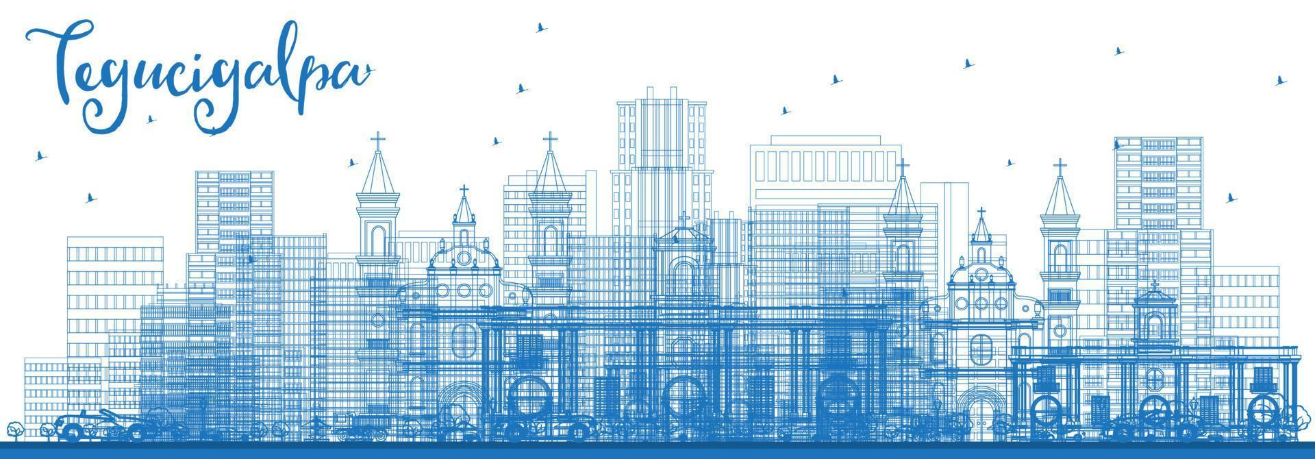 delinear el horizonte de la ciudad de tegucigalpa honduras con edificios azules. vector