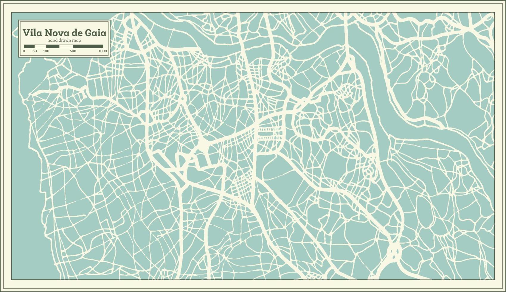 mapa de la ciudad de vila nova de gaia portugal en estilo retro. vector