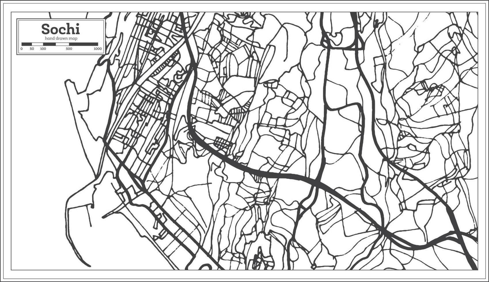 mapa de la ciudad de sochi rusia en estilo retro. esquema del mapa. vector