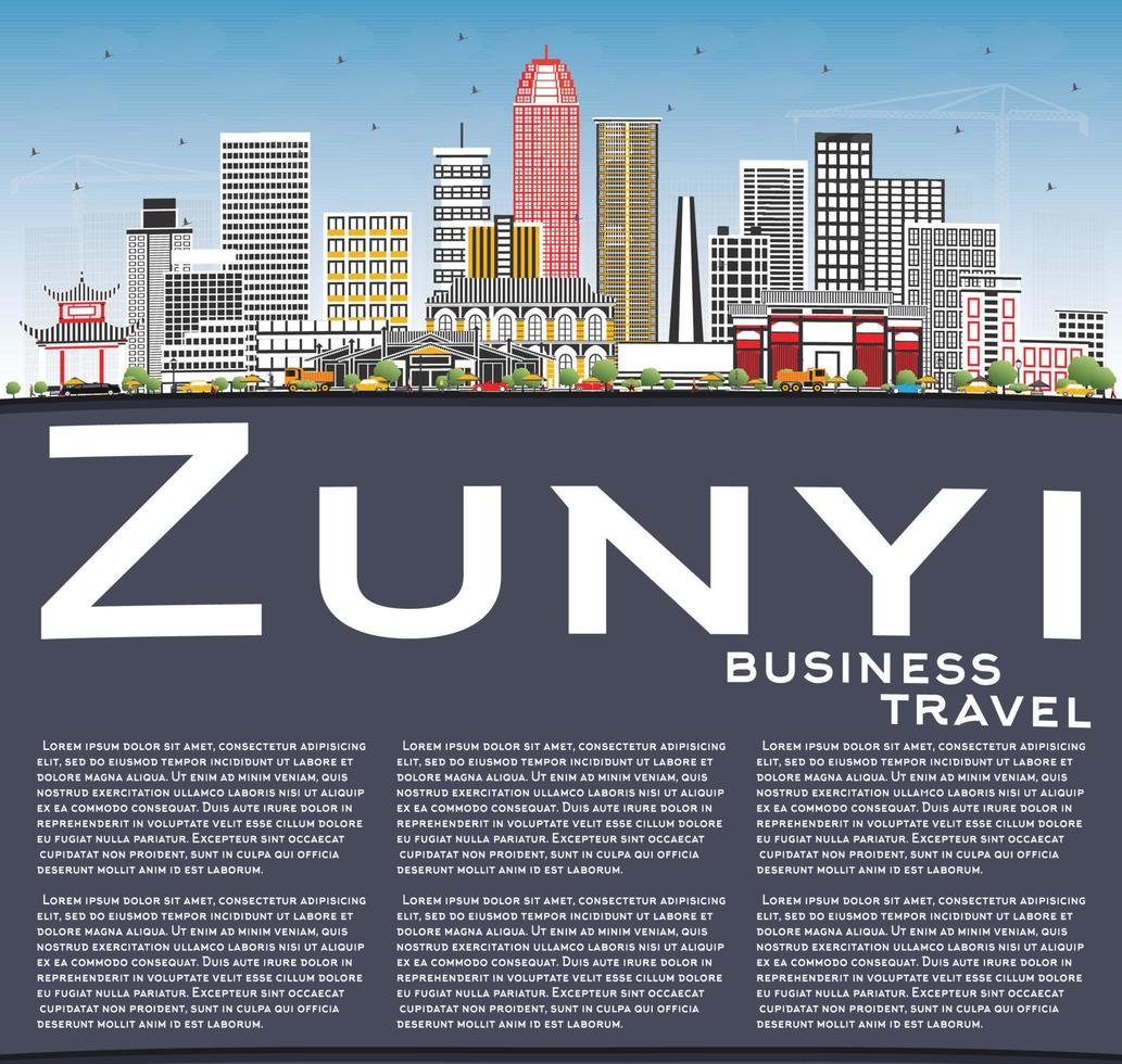horizonte de la ciudad de zunyi china con edificios grises, cielo azul y espacio para copiar. vector