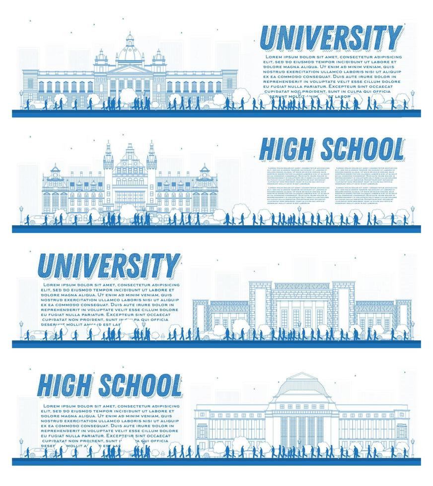 Outline Set of University Campus Study Banners. vector