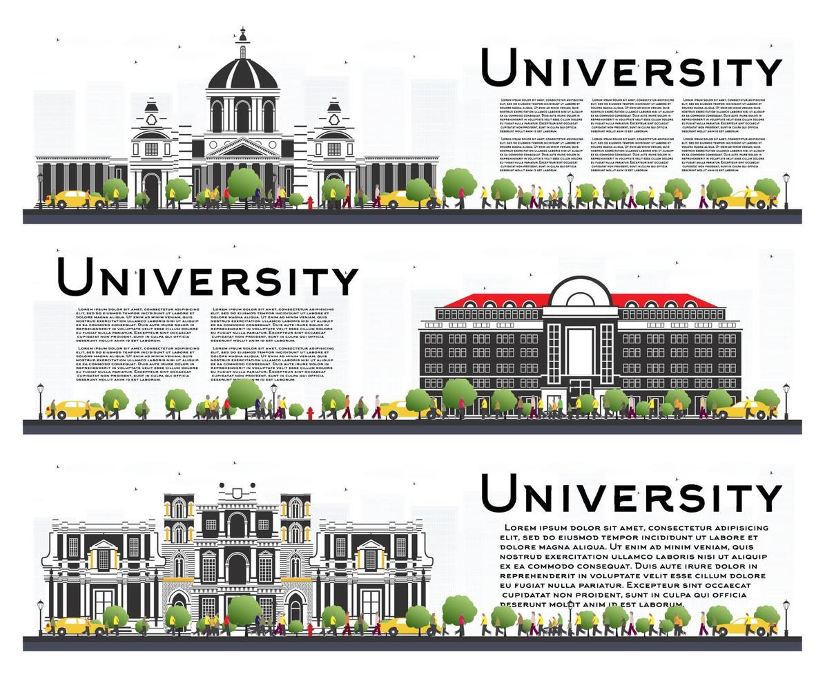 Set of University Campus Study Banners Isolated on White. vector