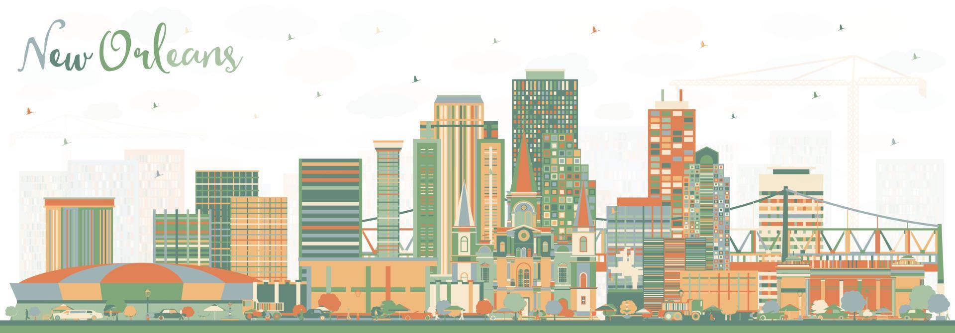 New Orleans Louisiana City Skyline with Color Buildings. vector