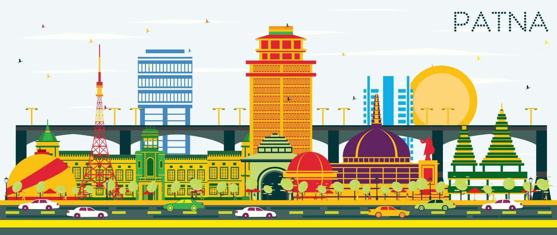 horizonte de la ciudad de patna india con edificios de color y cielo azul. vector