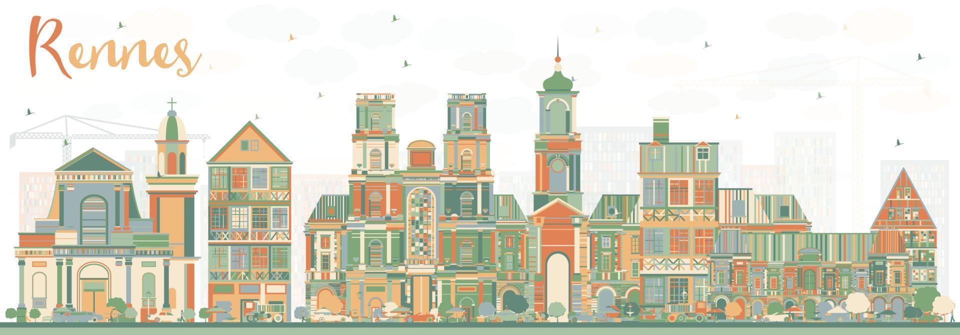 Rennes France City Skyline with Color Buildings. vector