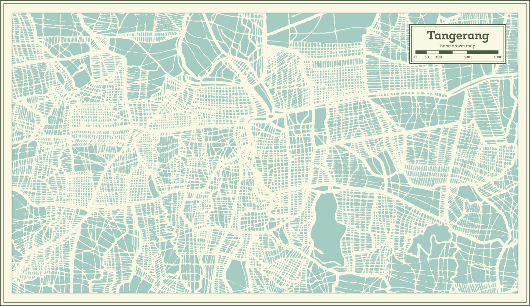 mapa de la ciudad de tangerang indonesia en estilo retro. esquema del mapa. vector