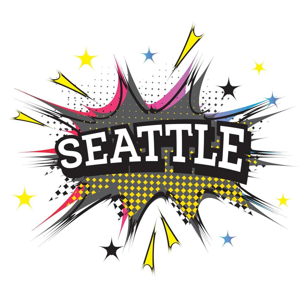 Seattle Comic Text in Pop Art Style. vector