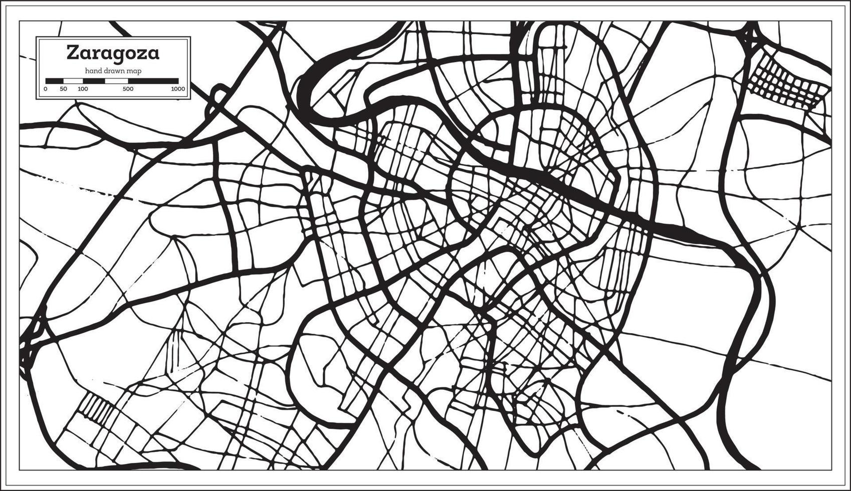 Zaragoza Spain City Map in Retro Style. Outline Map. vector
