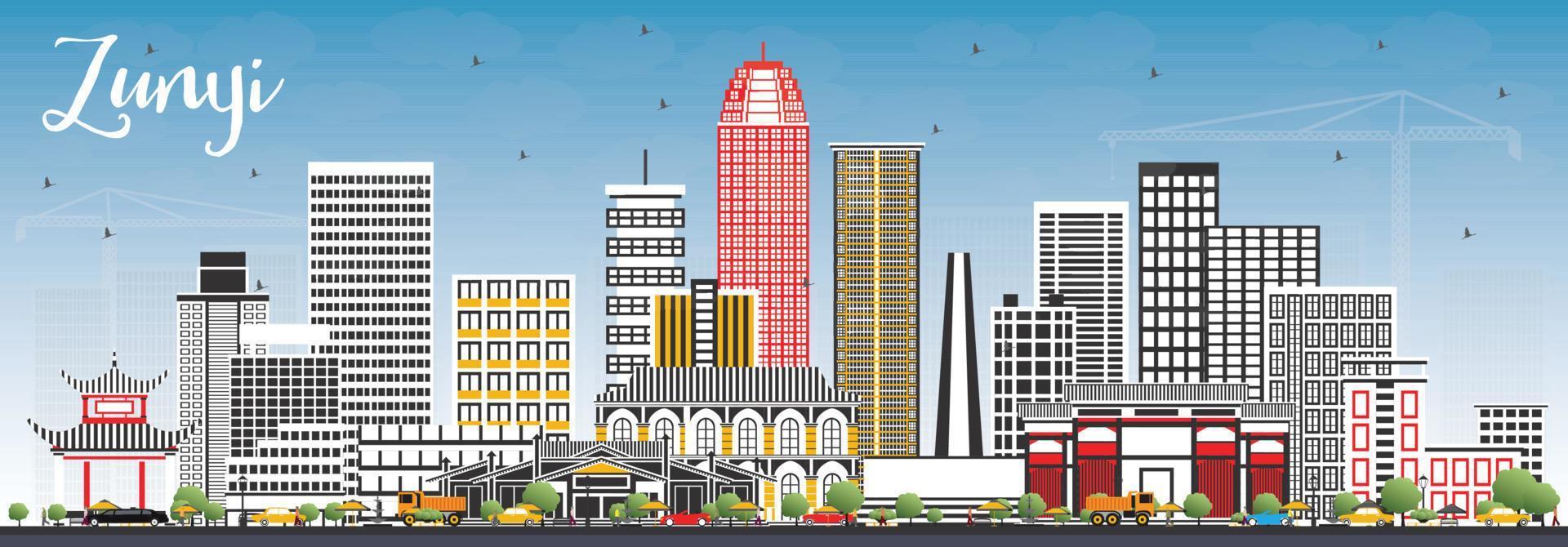 Zunyi China City Skyline with Gray Buildings and Blue Sky. vector