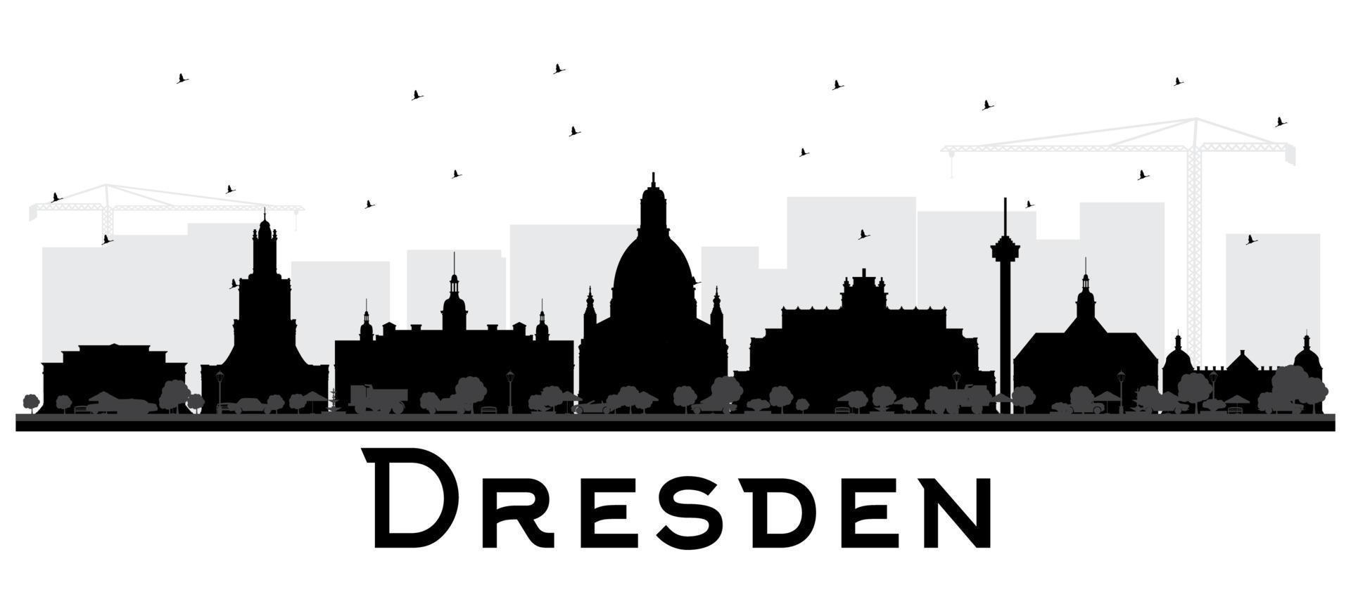 Dresden Germany City Skyline Silhouette with Black Buildings Isolated on White. vector