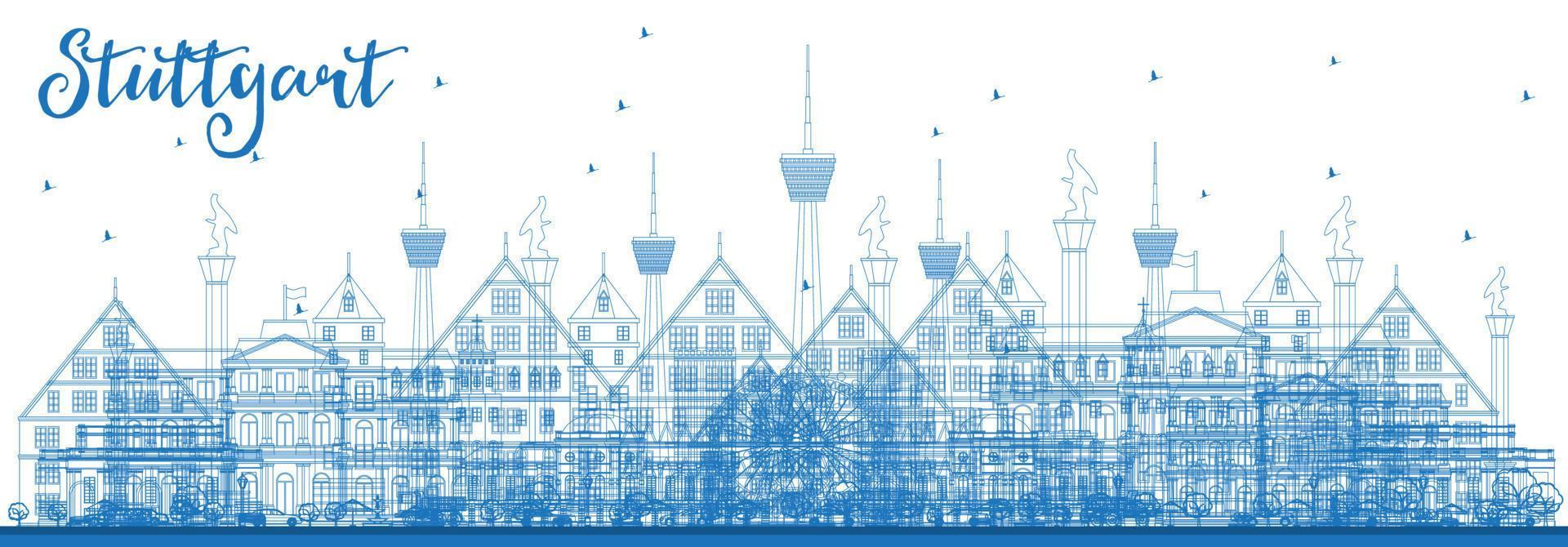 Outline Stuttgart Germany City Skyline with Blue Buildings. vector