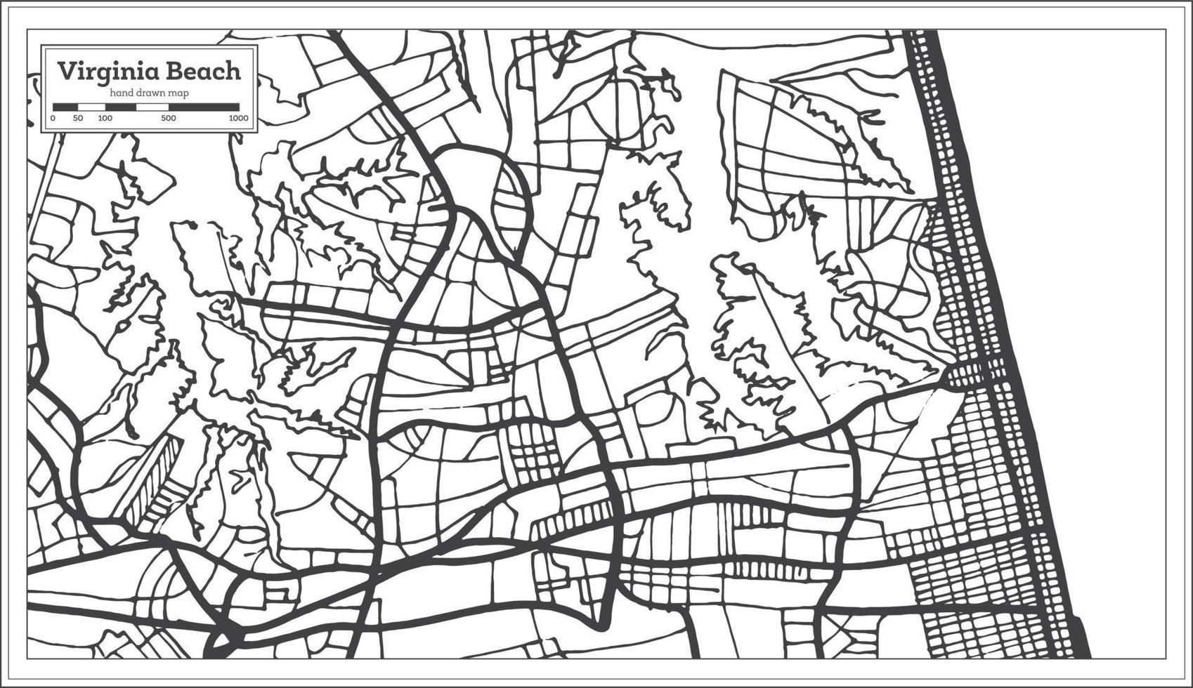 mapa de la ciudad de virginia beach usa en estilo retro. esquema del mapa. vector